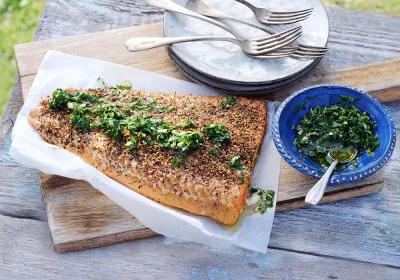 Plank Grilled Salmon with Lemon and Herbs