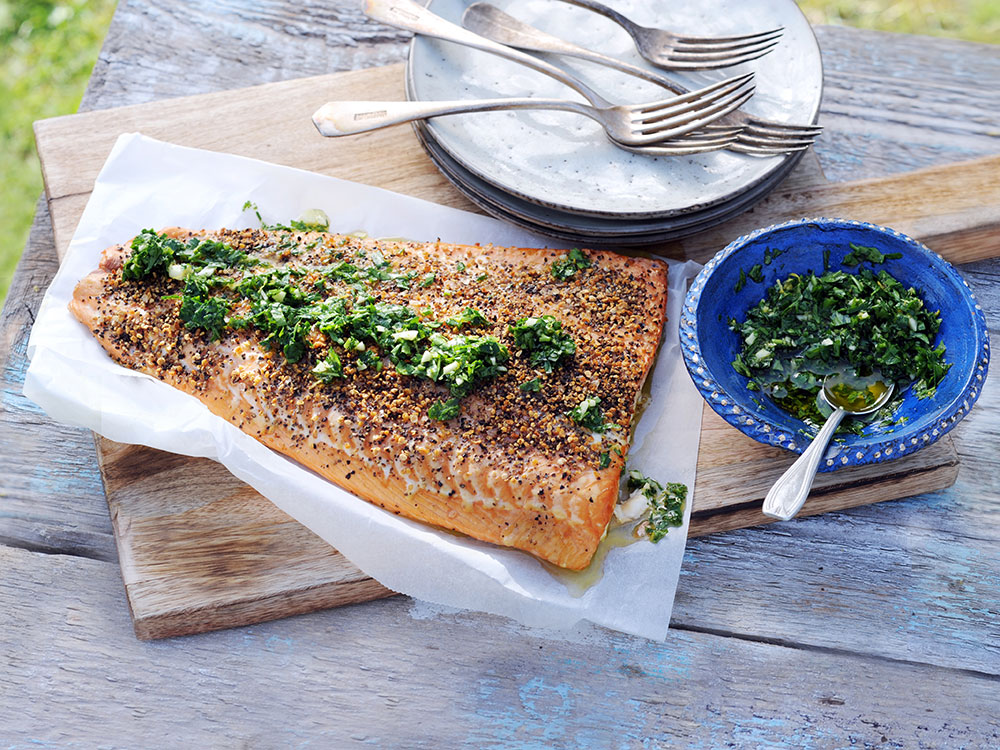 Plank Grilled Salmon with Lemon and Herbs | Savory