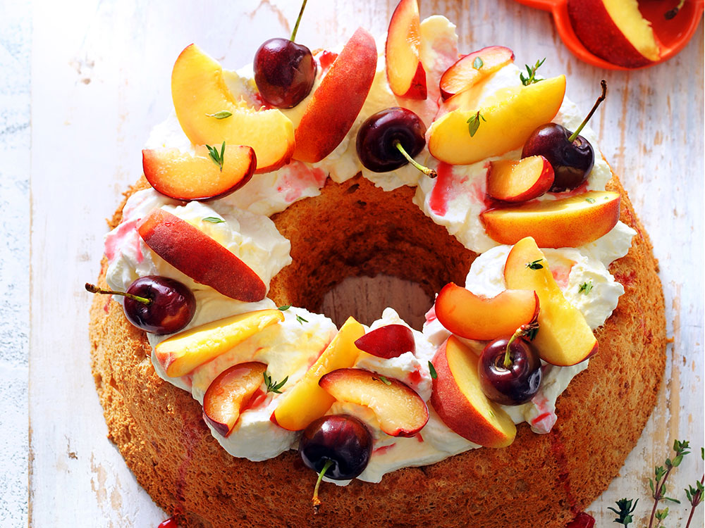 Angel Food Cake with Yogurt Cream and Stone Fruit | Savory