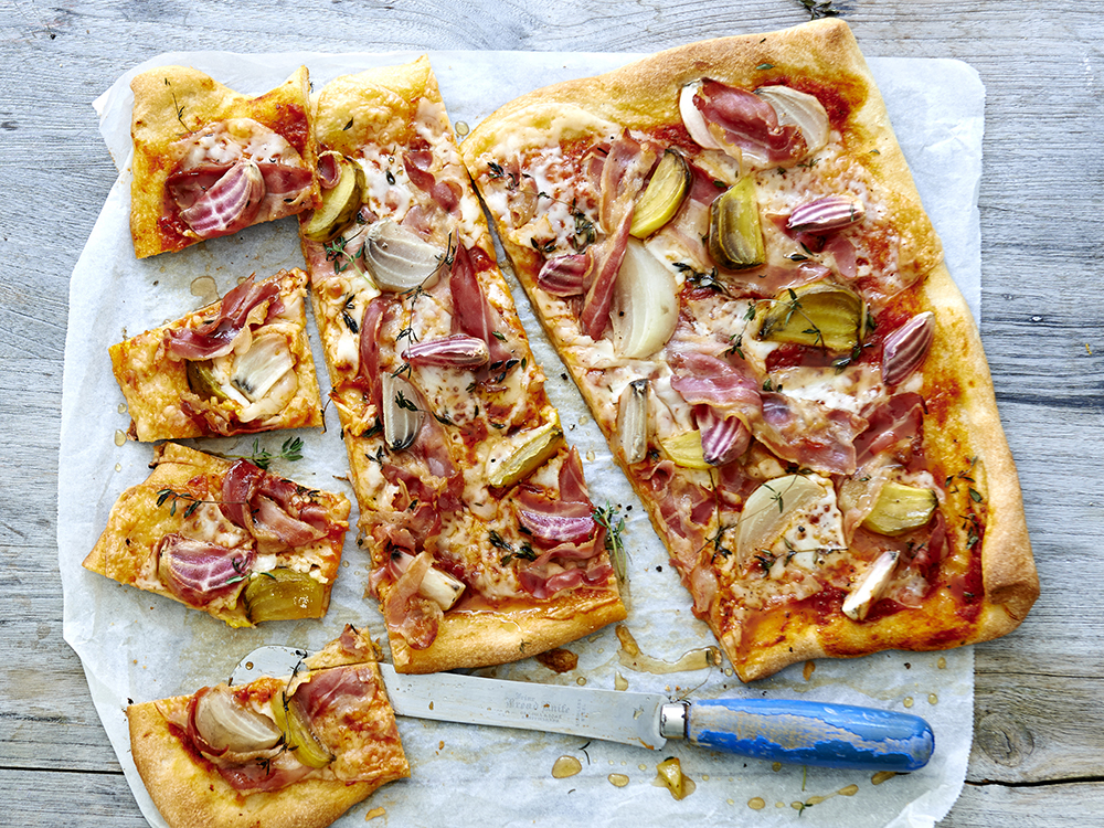 Pan Pizza with Beets, Goat Cheese and Prosciutto | Savory