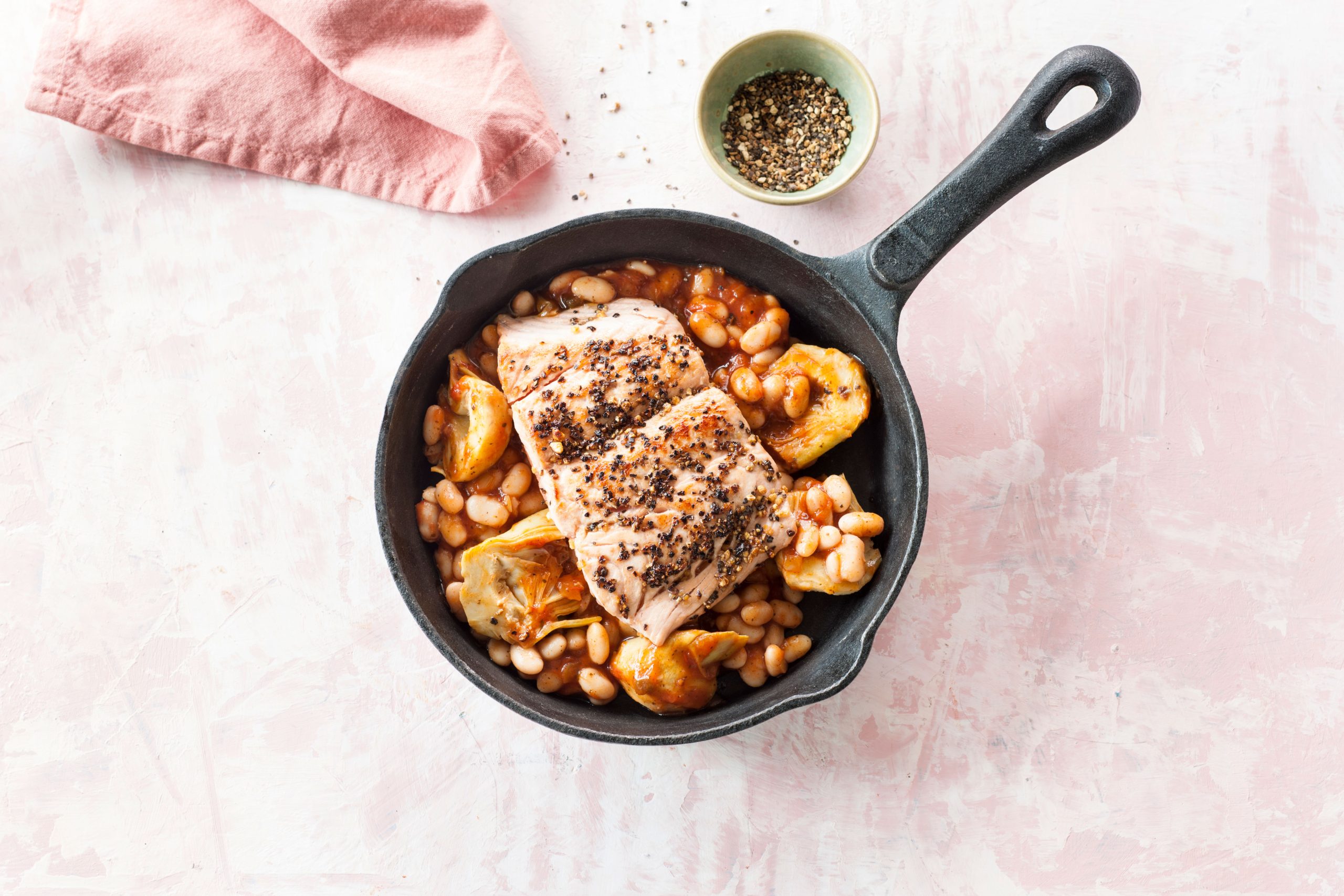 Seared Salmon with Artichokes and White Beans | Savory