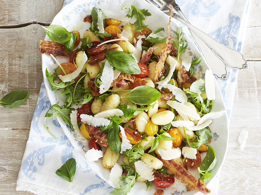 Gnocchi with Arugula, Tomatoes, and Bacon | Savory