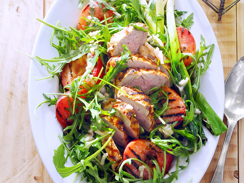 Grilled Pork Tenderloin with Arugula Salad and Plums | Savory