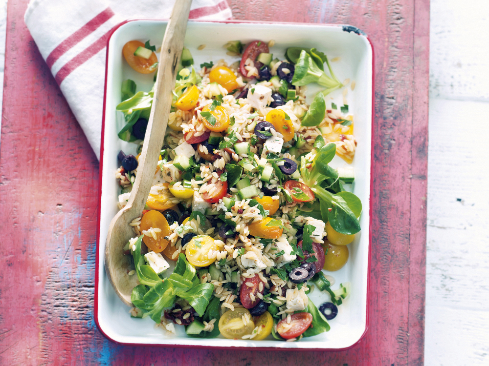 Rice Salad with Cucumber, Tomatoes, and Feta Savory