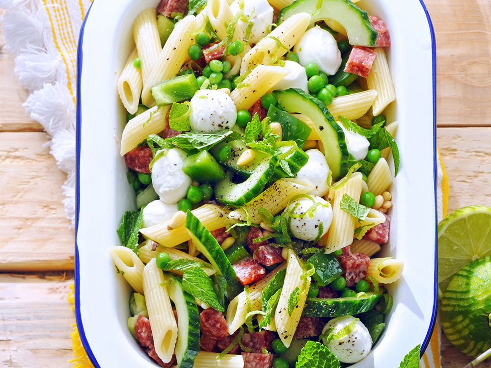 Veggie-Packed Pasta Salad with Salami and Mozzarella | Savory