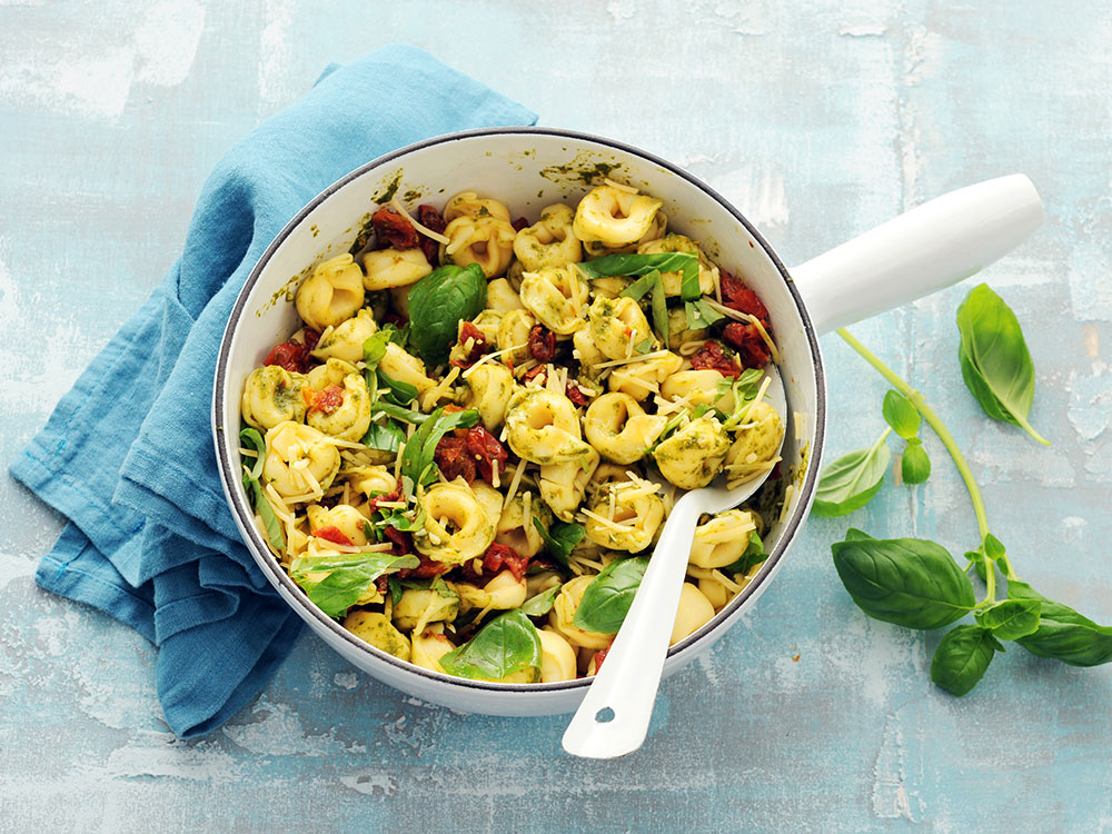 Tortellini with Pesto and Sun-Dried Tomatoes | Savory