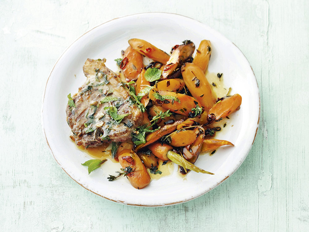 Pork Chops with Honey-Roasted Carrots | Savory