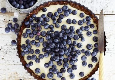 Blueberry Cream Cheese Tart with a Gluten-Free Honey-Nut Crust