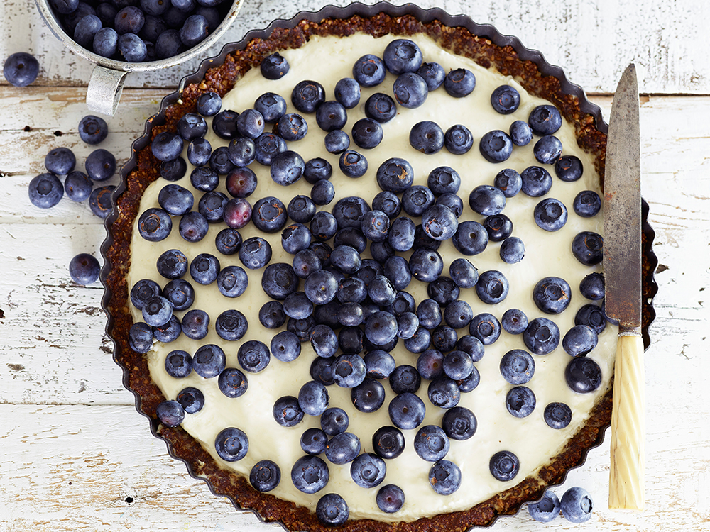 Blueberry Cream Cheese Tart with a Gluten-Free Honey-Nut Crust | Savory