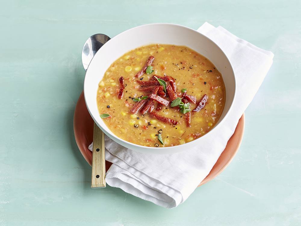 Corn Chowder with Pepperoni | Savory