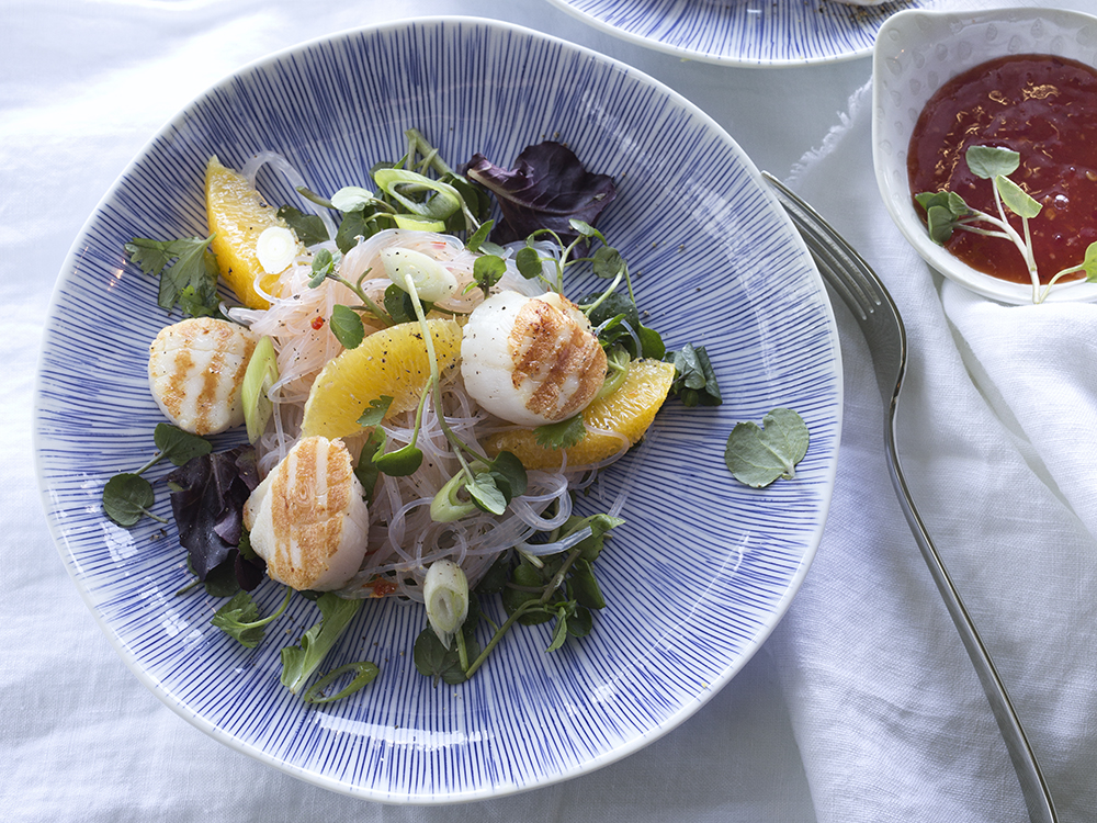 Asian Noodles with Grilled Scallops | Savory