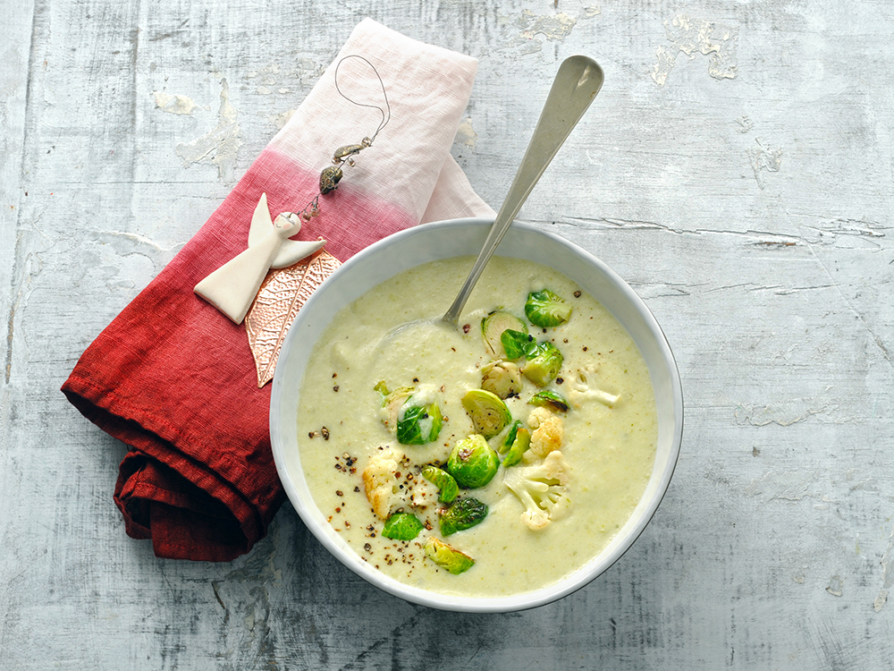 Creamy Brussels Sprout and Cauliflower Soup | Savory