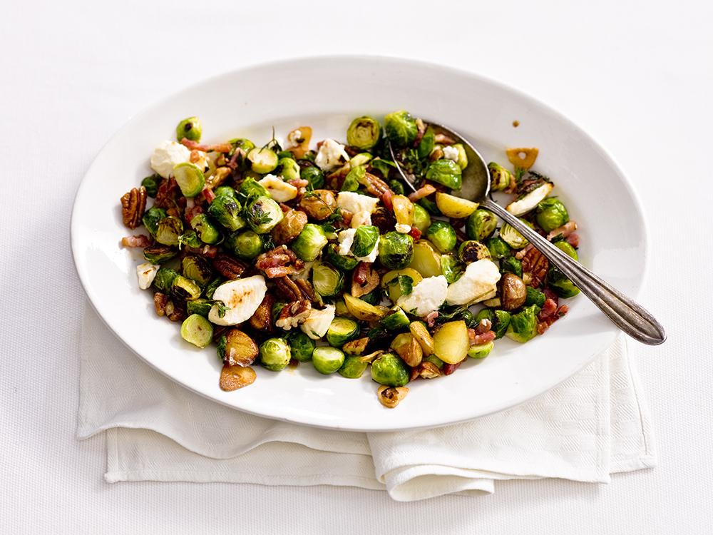 Roast Brussels Sprouts and Potatoes with Pecans | Savory