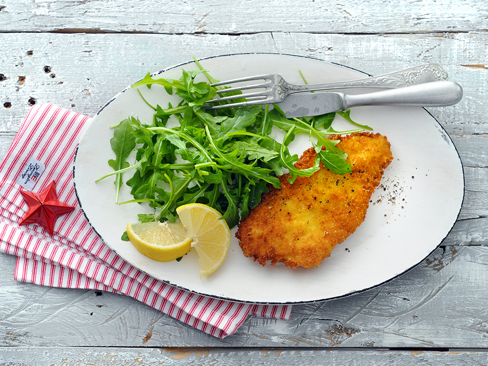 Chicken Schnitzel with Arugula and Lemon | Savory