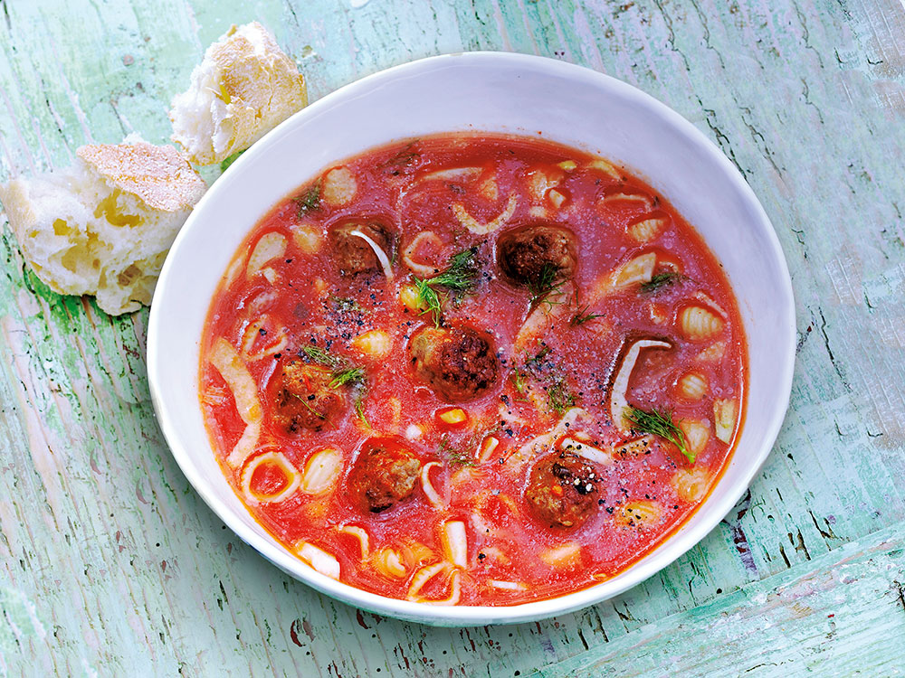 Tomato Soup with Mini Meatballs | Savory