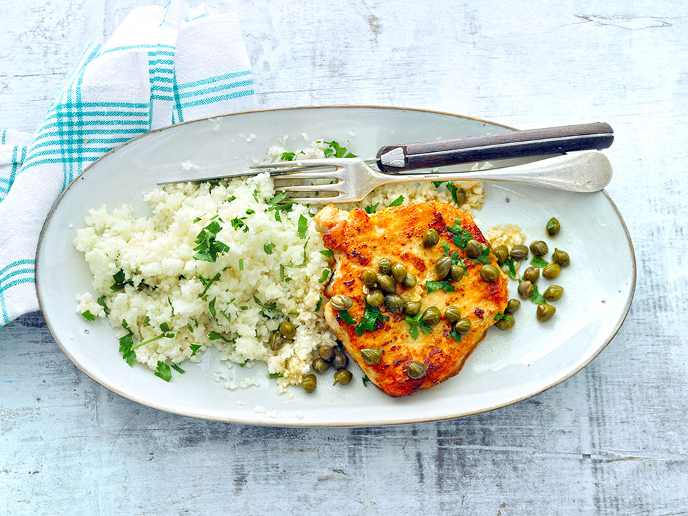 Pork Chop Piccata with Cauliflower Rice | Savory