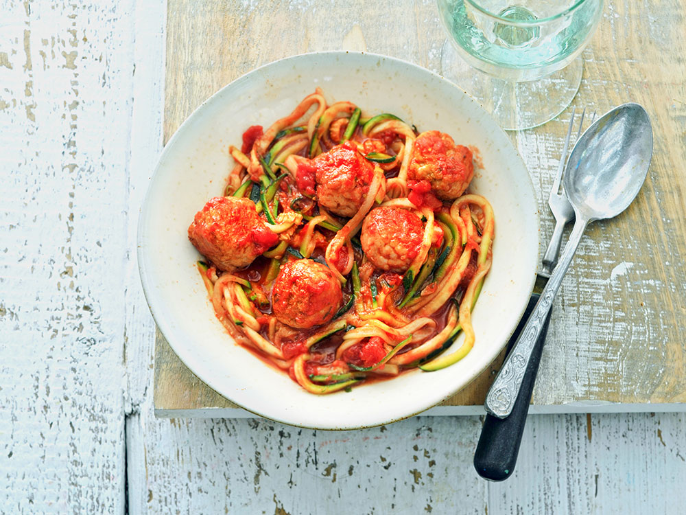 Zucchini Noodles with Turkey Meatballs | Savory